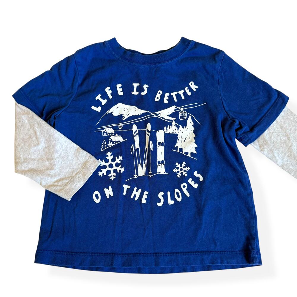 Hanna Andersson Faux Long Sleeve Skiing Graphic Tee 90cm US 3T